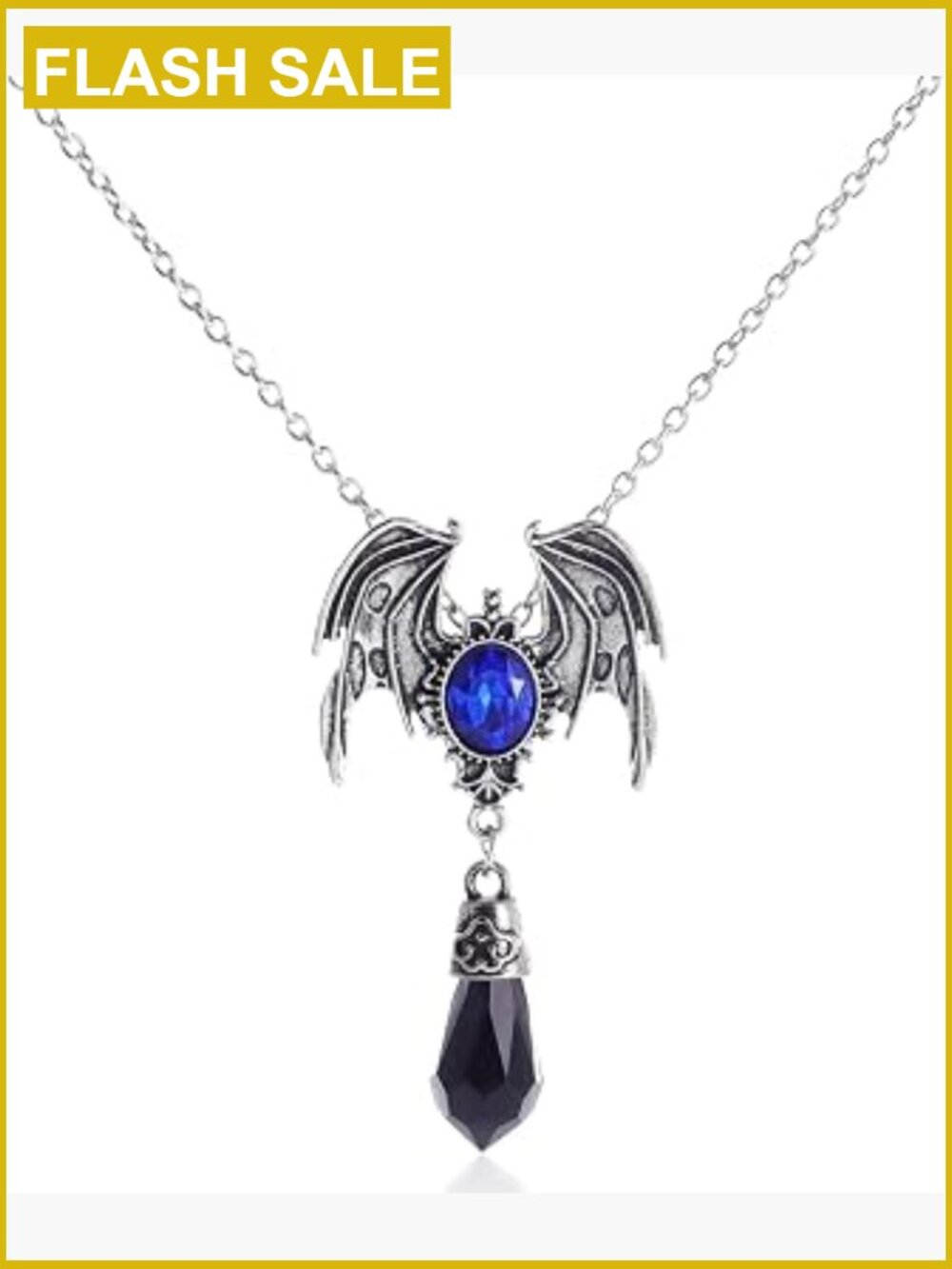 Gothic Bat Wing Crystal Pendant Necklace for Cosplay Halloween Party